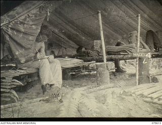 Oro Bay, New Guinea. 1943-04. An interior view of tented Ward 4, 10th Field Ambulance, Army Medical Corps