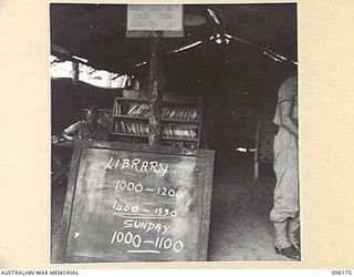 BRANDI, NEW GUINEA, 1945-09-07. THE LIBARY AT THE EDUCATION HUT, BRIGADE HEADQUARTERS, 35 INFANTRY BATTALION