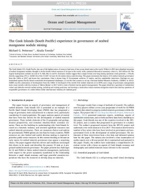 The Cook Islands (South Pacific) experience in governance of seabed manganese nodule mining