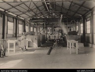 Cook room showing coolers and cookers, Pineapple Cannery