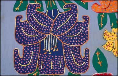 Tivaevae tataura, riri taika (tiger lily) pattern, by Mareta Matamua (detail)