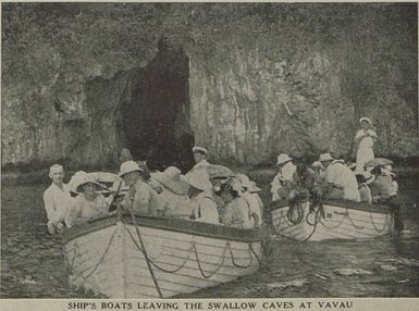 Ship's boats leaving the Swallow Caves at Vavau