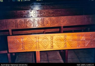 New Caledonia - details of wooden pews