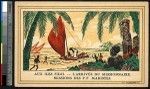 Painting of a missionary coming to shore greeted by children, Fiji, ca.1900-1930