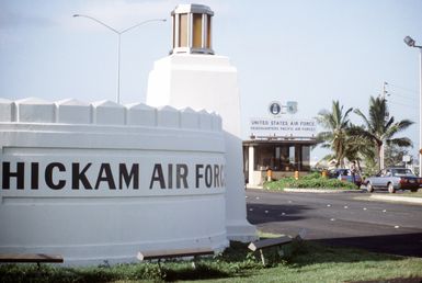 The main gate at Hickam Air Force Base