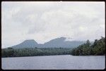 Landscape of the coast and distant mountains