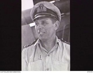 OFF NEW GUINEA COAST. 1944-05. LIEUTENANT C M CALLOW, ROYAL AUSTRALIAN NAVY VOLUNTEER RESERVE (1), COMMANDING OFFICER ABOARD HMAS KAPUNDA