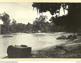 SIKI COVE, FINSCHHAFEN AREA, NEW GUINEA. 1944-03-21. A SECTION OF A PANORAMA VIEWING SIKI COVE WITHIN THE AREA OF HEADQUARTERS, 2ND AUSTRALIAN CORPS. (JOINS 71409)