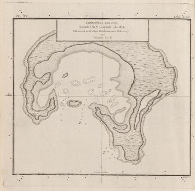 Christmas Island latitude 1° 58' N. longitude 202° 28' E. discovered in the ships Resolution and Discovery 1777, variation 6° 0' E