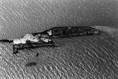 A vertical view of the wreckage of the USS UTAH (AG-16), which is now part of the USS UTAH MEMORIAL