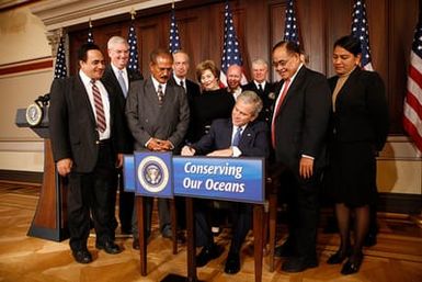 President George W. Bush Signs a Proclamation Designating a New Marine National Monument in the Pacific Ocean