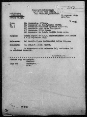 USS Stockton - Rep of Ops During Invasion & Capture of Peleliu Is, Palau Is, 9/8-30/44