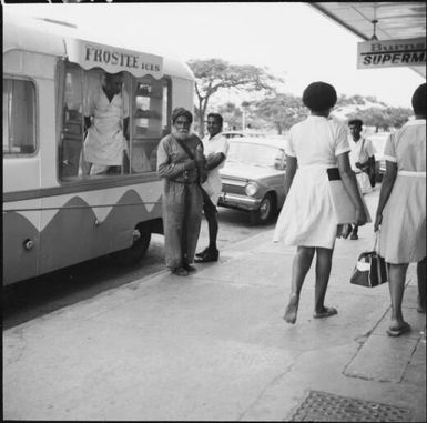 Ice cream truck parked in front of supermarket, Fiji, November 1966 / Michael Terry