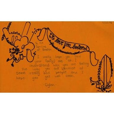 Card mailed to Boston Medical Center from student at Highlands Intermediate School (Hawaii)