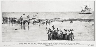 Loading fruit for the New Zealand markets under difficult conditions at a tropical island