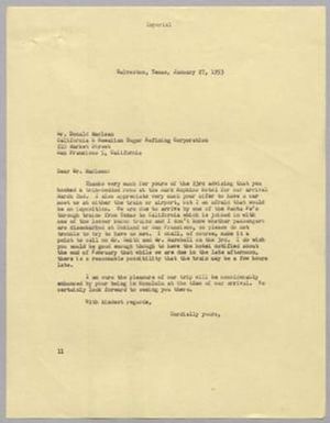 [Letter from I. H. Kempner to Donald Maclean, January 27, 1953]