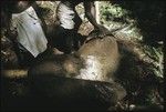 Men making petroglyph carving