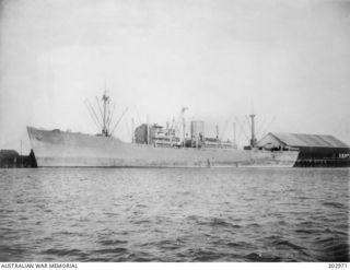 PORT SIDE VIEW OF THE DUTCH VESSEL MV BANTAM. NOTE THAT THERE WERE TWO DUTCH VESSELS OF THIS NAME IN AUSTRALIAN WATERS DURING WORLD WAR 2. A REPRESENTATION OF THE OTHER IS HELD AS NEGATIVE NO ..