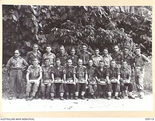 TOROKINA, BOUGAINVILLE. 1945-11-28. MEMBERS OF 2/108 LIGHT AID DETACHMENT, CORPS OF AUSTRALIAN ELECTRICAL AND MECHANICAL ENGINEERS ATTACHED TO HQ 23 INFANTRY BRIGADE. (FOR IDENTIFICATION OF 20 ..