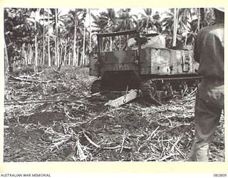 MADANG, NEW GUINEA. 1944-10. A GRANT ARV II (AUSTRALIAN) ARMOURED RECOVERY VEHICLE ASSISTING WITH THE RECOVERY OF A CHURCHILL VII TANK DURING TESTS CONDUCTED AT HQ 4 ARMOURED BRIGADE