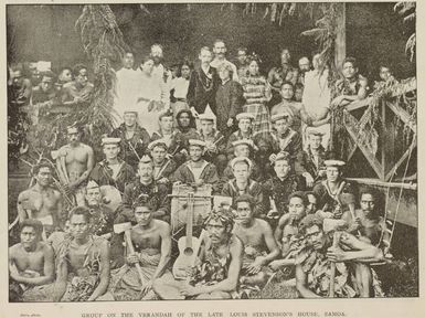 Group on the verandah of the late Louis Stevenson's house, Samoa