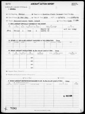 VB-142 - ACA Rep #011 – Reconnaissance & Bombing of Nauru Is, 2/21/44