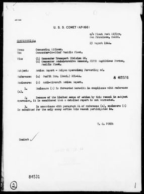 USS COMET - AA Act Reps 15 & 16 June 1944, Saipan Is, Marianas