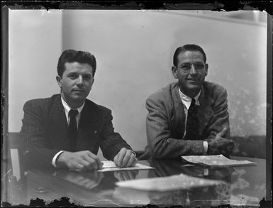 Pan American World Airways series, unidentified members of a commission, recruiting staff, Canton Island, Republic of Kiribati