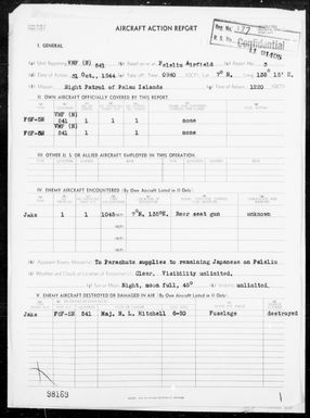 VMF-(N) 541 - ACA Rep #3- Night Patrol of Palau Is, on 10/31/44