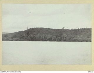 WAITAVALO AREA, WIDE BAY, NEW BRITAIN. 1945-03-16. THE SCARRED FEATURES BEHIND WAITAVALO PLANTATION WITH LONE TREE HILL SITUATED AT THE LEFT. ARTILLERY AND AIRCRAFT HAVE PLASTERED THE AREA FOR ..
