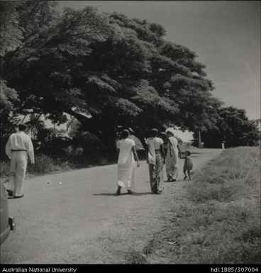 Indian family walking along the road