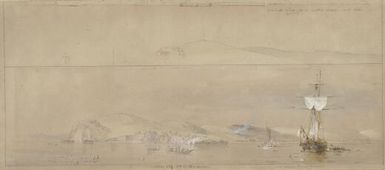 H.M. surveying schooner Bramble, Redscar Cliff, SE. Co. New Guinea [O.W. Brierly]