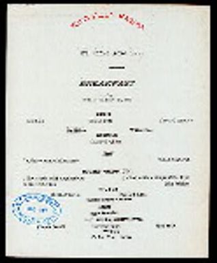 BREAKFAST [held by] TOYO KISEN KAISHA [at] EN ROUTE ABOARD HONG KONG MARU (SS)