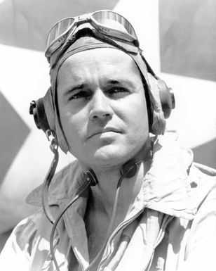 World War II (WWII) era photograph of US Marine Corps (USMC) Major (MAJ) Donald H. Sapp, taken at Russell Islands September 15, 1943. MAJ Sapp is an Ace Pilot credited with 11 kills. (Substandard image)