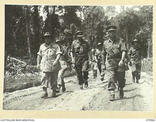 BOUGAINVILLE, SOLOMON ISLANDS. 1945-03-26. VX1 GENERAL SIR THOMAS BLAMEY, GBE, KCB, CMG, DSO, ED, COMMANDER- IN- CHIEF, ALLIED LAND FORCES, SOUTH WEST PACIFIC AREA (1), VISITING FORWARD TROOPS OF ..