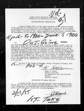 Volume 37: Immigration Service Forms, April 5, 1920-June 1, 1920