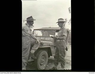 TOROKINA, BOUGAINVILLE ISLAND, SOLOMON ISLANDS. 1945-01-28. THROUGHOUT THE WORLD THE RED CROSS SOCIETY IS NOTED FOR ITS EXCELLENT WORK IN PROVIDING COMFORTS AND NECESSITIES FOR THE SICK AND ..