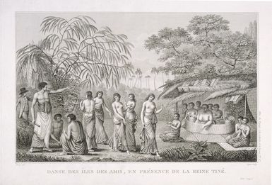 Piron, d after 1795 :Danse des Iles des Amis, en presence de la Reine Tine / Piron del., Copia sculp., Dien scripsit. No. 27 [1800]