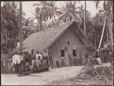 Local people outside the church at Kombe, Florida, Solomon Islands, 1906 / J.W. Beattie