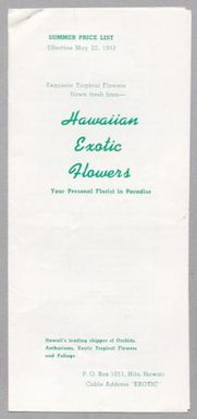 [Summer Price List for Hawaiian Exotic Flowers]
