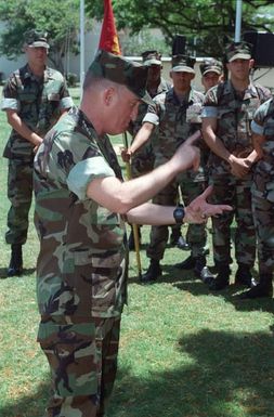 General Charles C. Krulak, 31st Commandant of the Marine Corps addresses the Marines of Headquarters Battalion, Kaneohe Bay, Marine Corps Base Hawaii, during his farewell tour