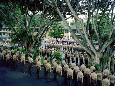 Marines attend a Memorial Service for their comrades who died in Beirut, Lebanon