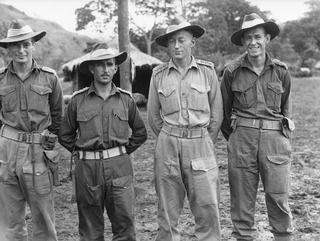 RAMU VALLEY, NEW GUINEA. 1944-01-15. OFFICERS OF THE 58/59TH INFANTRY BATTALION, 15TH INFANTRY BRIGADE. THEY ARE: VX102607 CAPTAIN A. C. JACKSON (1); VX102648 CAPTAIN C. C. CUTHBERTSON (2); ..