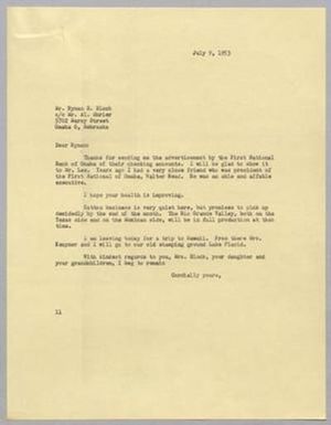 [Letter from I. H. Kempner to Hyman S. Block, July 9, 1953]