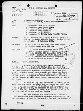 USS OMMANEY BAY - Rep of Ops Against the Palau Is, 9/6/44 - 10/1/44