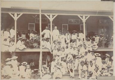 Large group on a verandah. From the album: Cook Islands