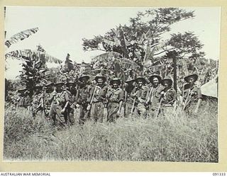 KARAWOP, AITAPE-WEWAK SECTOR, NEW GUINEA. 1945-04-29. MEMBERS OF NO. 7 PLATOON, A COMPANY, 2/1 INFANTRY BATTALION, ON PATROL. (FOR IDENTIFICATION OF 13 NAMED PERSONNEL REFER TO PROVISIONAL CAPTION ..