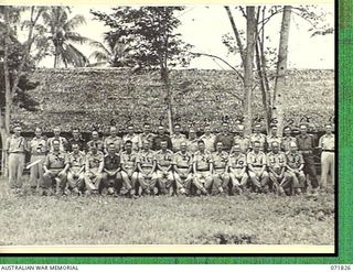 LAE, NEW GUINEA. 1944-03-29. OFFICER OF HEADQUARTERS LAE BASE SUB-AREA. LEFT TO RIGHT, BACK ROW: NX100969 LIEUTENANT (LT) F. P. LOCKE; SX14196 CHAPLAIN C. N. SWAN; VX63229 CAPTAIN (CAPT) A. W. ..