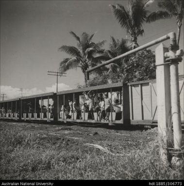 Workers riding the train