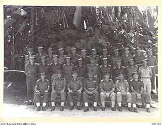 BOUGAINVILLE. 1945-09-26. MAJOR GENERAL W. BRIDGEFORD, GENERAL OFFICER COMMANDING 3 DIVISION, WITH HIS UNIT COMMANDERS